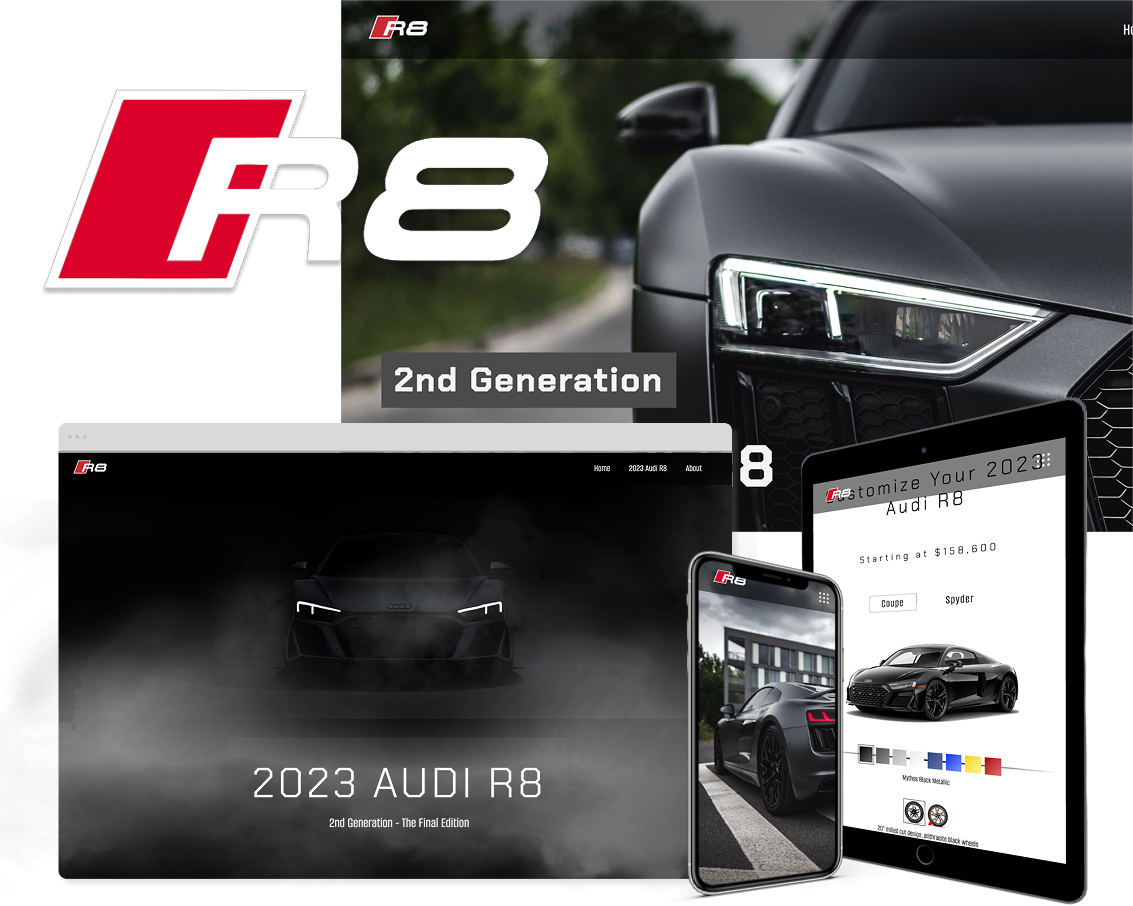 Various screen displays of the Audi R8 project
