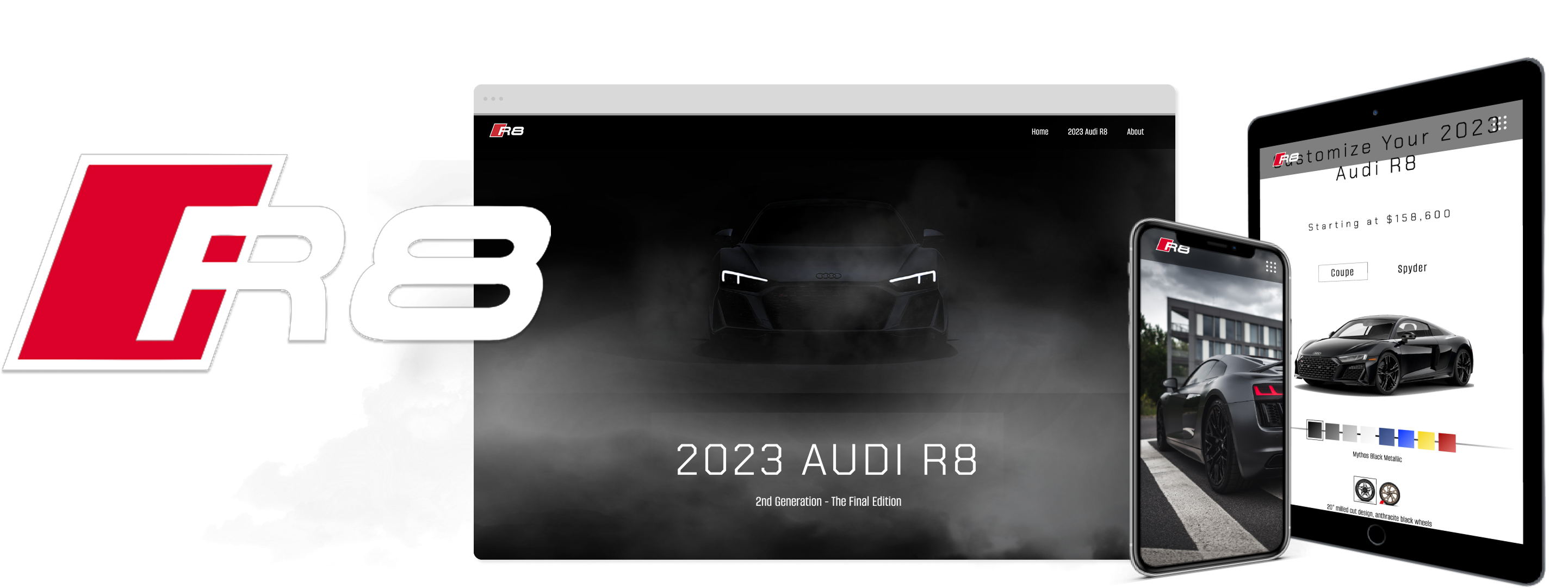 Various screen displays of the Audi R8 project