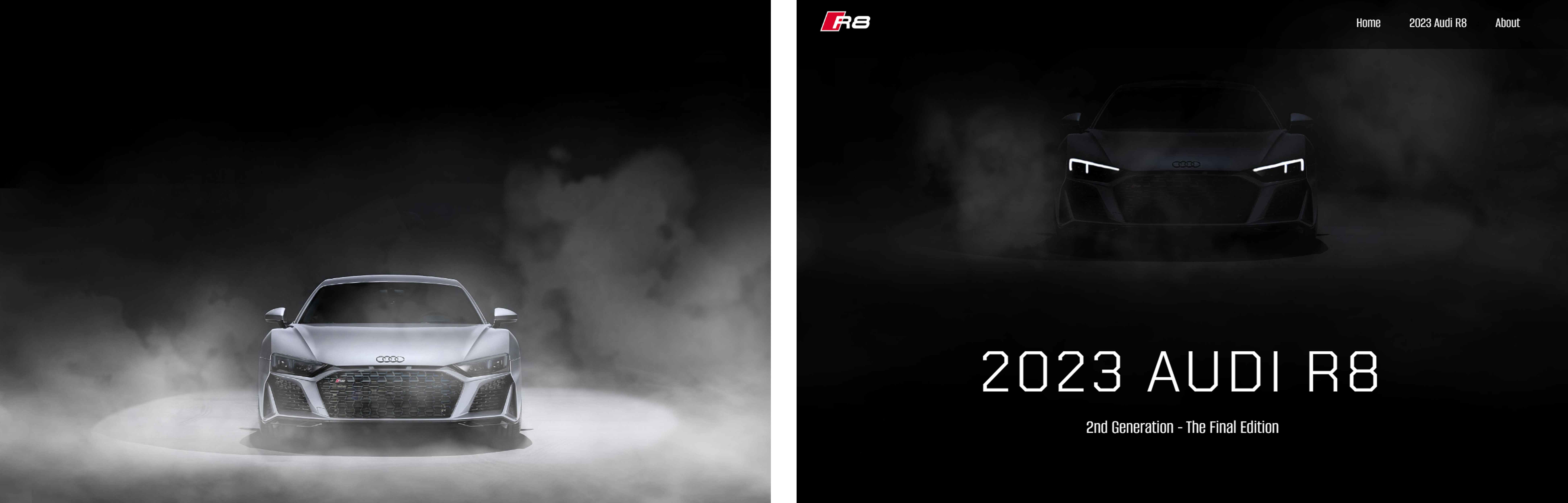 Final design of the audi R8 Home hero section