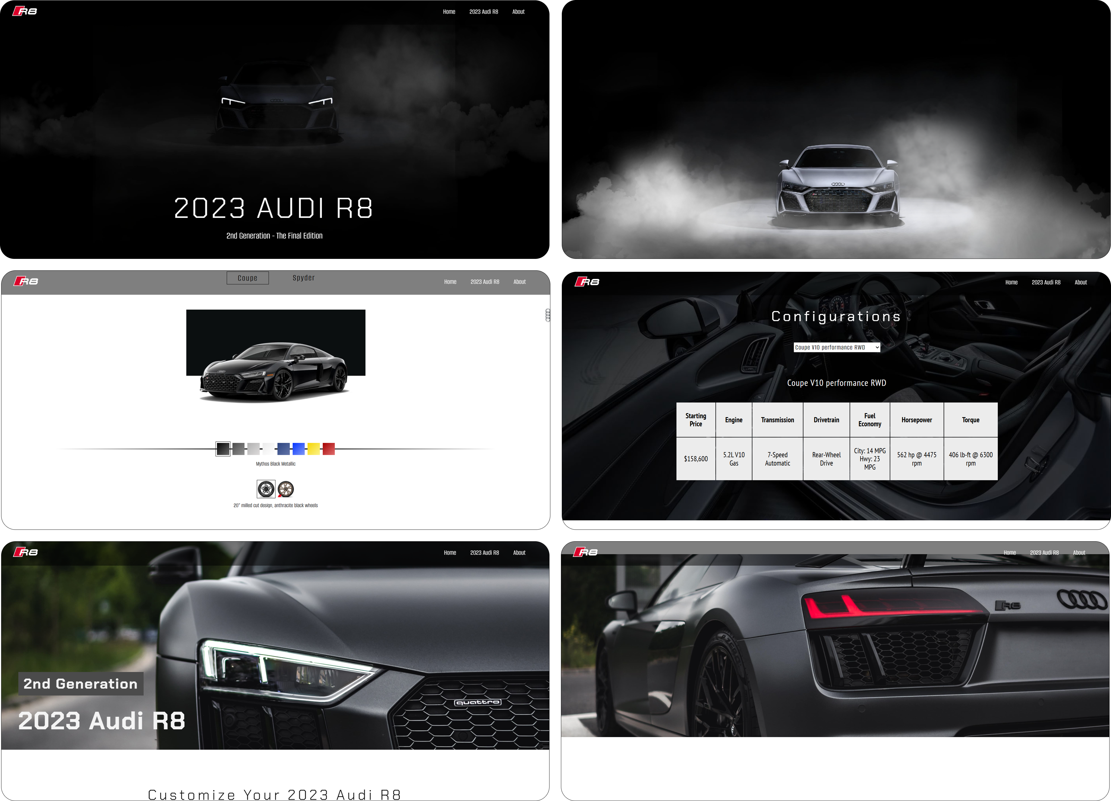 Screenshots of the completed Audi R8 project