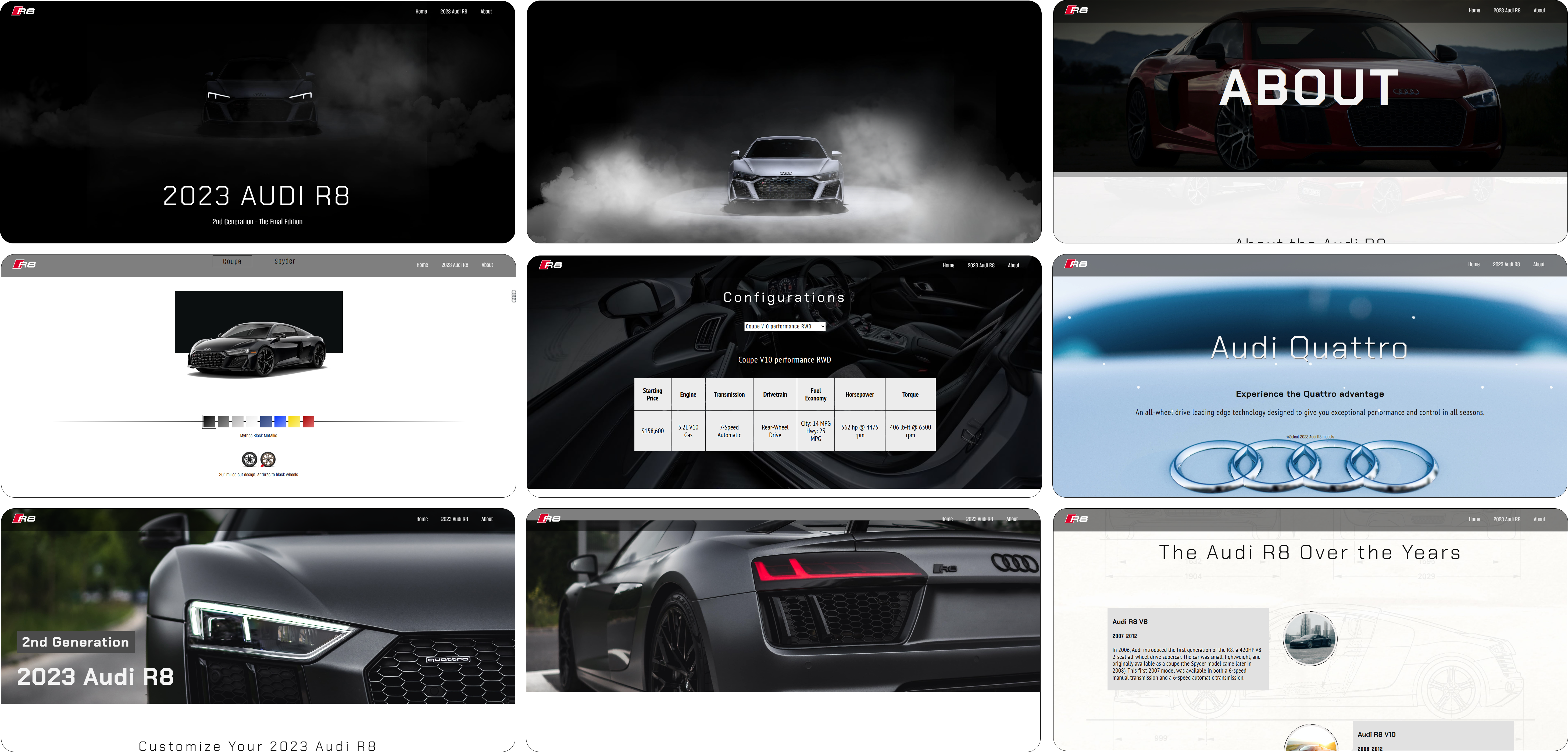 Screenshots of the completed AudiR8 project