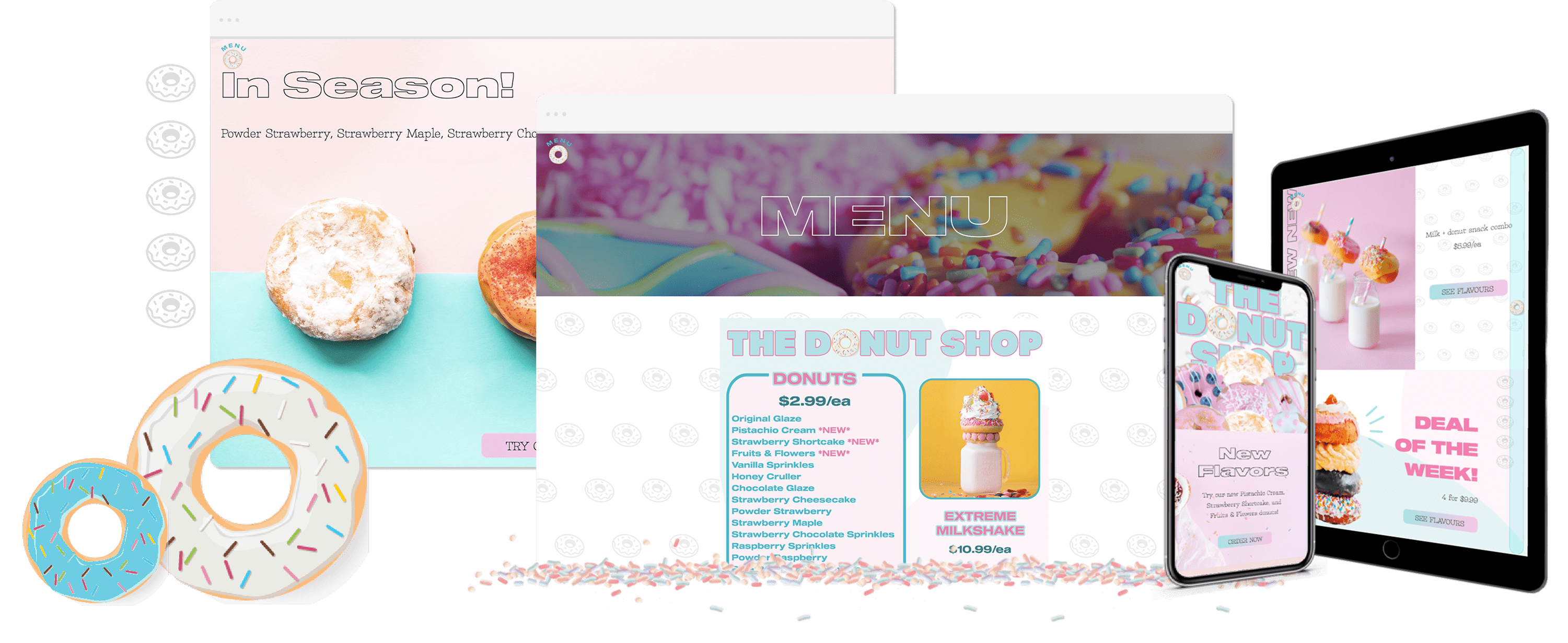 Various screen displays of the Donut Shop project