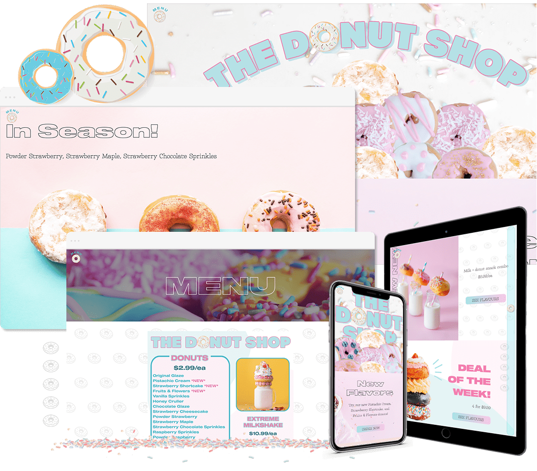 Various screen displays of the Donut Shop project